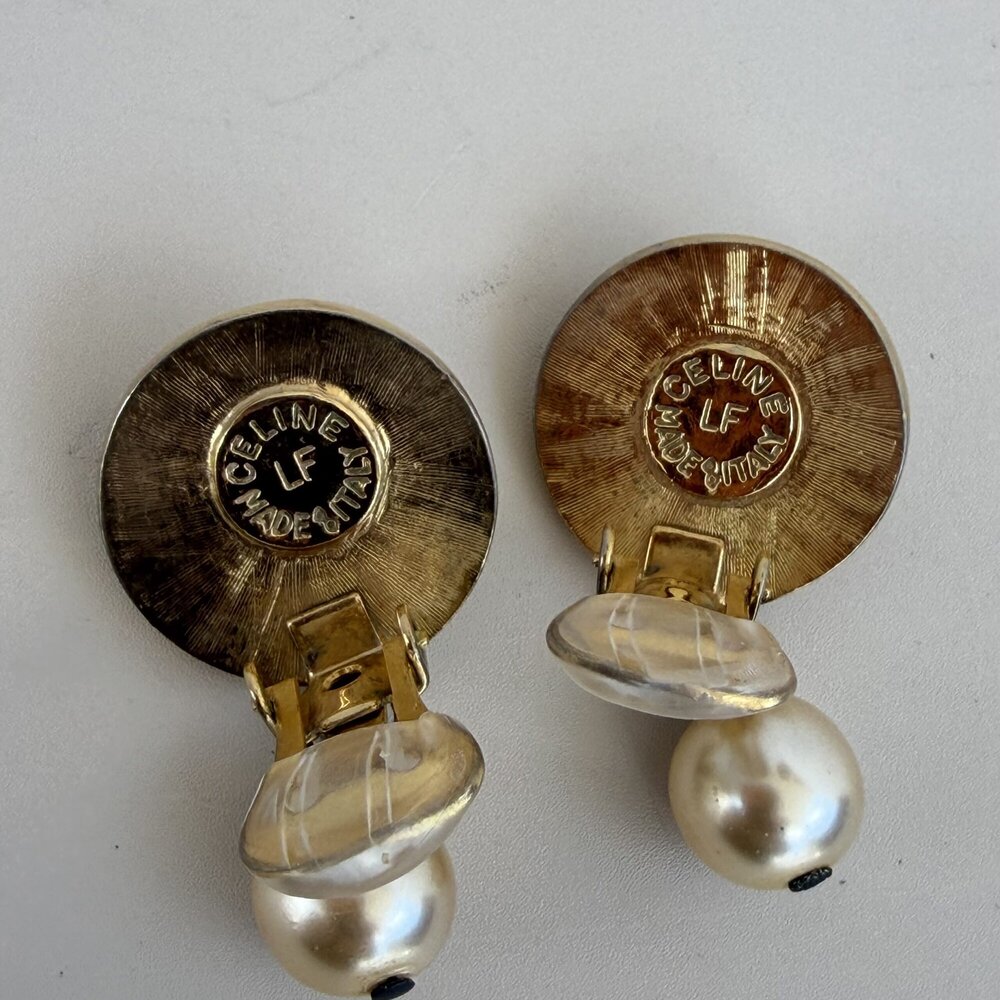 Celine Vintage Paris faux-pearl drop dangle earrings - Picture 2 of 2
